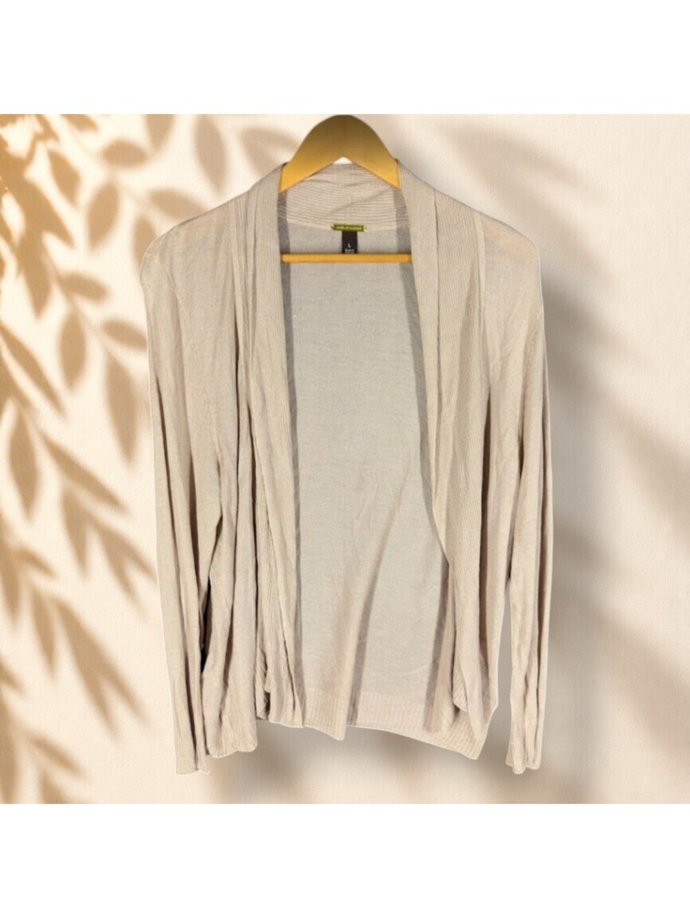 Dana Buchman Cardigan Women L Large Beige Open Front Long Sleeve Rayon Knit